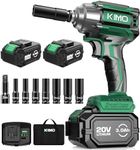 KIMO Cordless Impact Wrench, 3000 RPM & Max Torque 350 ft-lbs (475N.m), 1/2 Impact Gun with 2x 3.0Ah Li-ion Battery, 7 Drive Impact Sockets, 3 Inch Extension Bar, 1 Hour Fast Charger,1/2 Impact Driver