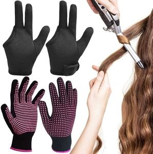 4Pcs Heat Resistant Gloves with Silicone Bumps 3 Finger Curling Wand Gloves Heat Resistant Professional Heat Resistant Gloves for Hair Styling Heat-Protection Gloves Mittens Hair Dying Reusable Gloves