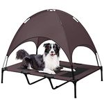 BRIAN & DANY Elevated Dog Cot with Canopy, Durable 1680D Oxford Fabric Dog Bed for Camping or Beach with Extra Carrying Bag, Brown (XL)