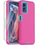 Annymall for Motorola Moto G Play 4G 2024 Case with 2 Screen Protector,Full Body Shockproof Drop Protection Dustproof Heavy Duty 3-Layer Military Rugged Durable Defender Cover (Pink)