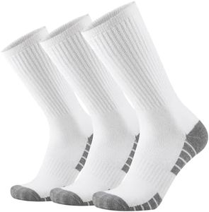 ONKE Max Full Cushion Crew Socks for Men M-XXL Athletic Work Boots Heavy Duty Steel Toe Thick Warm Moisture Wicking Control(White L 3P)