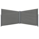 Outsunny Patio Retractable Double Side Awning, Folding Privacy Screen Fence, Privacy Wall Corner Divider, Garden Outdoor Sun Shade Wind Screen, Indoor Room Divider, Grey