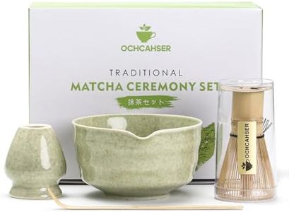 Ochcahser Matcha Set, Japanese Tea Set Includes Matcha Bowl with Spout, Matcha Whisk Holder, Bamboo Matcha Whisk and Bamboo Scoop, 17 oz Mottled Tea Green Glaze Ceramic Matcha Kit for Tea Lovers