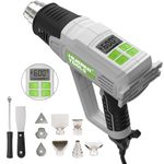 Huepar Tools Heat Gun, LCD Digital Display Hot Air Gun with 10 Accessories, 122℉-1112℉ Temperature Memory Setting & 6 Air Flow Adjustable, Overload Protection for Crafting, Shrinking, Paint Stripping