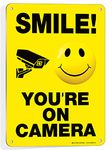 iSYFIX Smile You're on Camera Signs for Business – 1 Pack 7x10 Inch – 100% Rust Free .040 Aluminum Sign, Laminated for UV, Weather, Fade Resistance, Security Camera Sign for Home, Business, CCTV