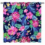 YUANZU Tropical Curtains - Girls Exotic Flowers Hibiscus Palms Daisies Print Pattern Eyelet Blackout Thermal Insulated Room Darkening Window Drapes for Bedroom Living Room 2 Panels W168cm x D137cm