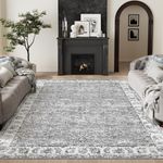 JINCHAN Area Rug 9x12 Rug Boho Living Room Rug Floral Print Washable Large Rug Indoor Soft Distressed Foldable Carpet Thin Rug Bedroom Dining Room Office Farmhouse Grey