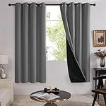 Deconovo 100% Blackout Curtains for Bedroom 54 Inch Drop, Thermal Curtains Eyelet, Double Layer Curtains with Black Lining, 52 x 54 Inch(Width x Length), Dark Grey, 2 Panels