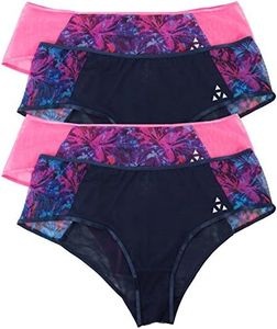 Balanced Tech Women's Printed Mesh Hipster Panty 4 Pack - Dark Floral - Medium