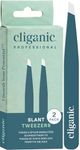 Cliganic Professional Eyebrow Tweezers Slant Tip - Precision for Men & Women, Stainless Steel Best for Plucking Chin Facial Hair (Blue, 2 Pack)
