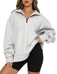 Famulily Women's Half Zipper V-Neck Hoodies Comfy Drop Shoulder Sweatshirts Loose Fit Pullover Tunic Tops Gray M