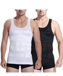 Fitolym Tummy Tucker Vest for Men’s Slimming Body Shaper Vest Abs Abdomen Slim Stretchable Tummy Control Vest Shapewear Undershirt Gym Workout (Black & White)