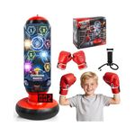 OMKSIH 2026 Upgraded Punching Bag for Kids, Inflatable Boxing Set with Scoring, Light, Music, 4 Game Modes, Kids Punching Bag with Gloves, Birthday Gifts for Boys Girls Practicing Karate Taekwondo
