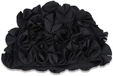 Flower Swim Hat, Bathing Hat Women Children Retro Floral Flower Fashion Elastic Swiming Hat Long Hair Swim Bathing Hat (Black)