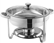 Shoppers Hub PNQ 3.5L SS Round Chafing Dish with Gel Based Heating Container & Transparent See Through Lid for Ideal Heavy Duty Use in Hotels,Caterings, Banquets, Buffets and Other Commercial Places.