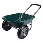 LIVINGbasics Dual Wheel Residential Yard Wheelbarrow Wagon 5 Cubic Foot Poly Tray W/ 15 3/8" Pneumatic Tires, Green