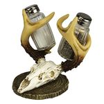 Rivers Edge Products Salt and Pepper Shakers Set, Unique Poly Resin and Glass Spice Dispenser, Novelty Kitchen Counter Decor, Euro Deer