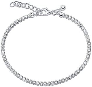 Amberta Lumini Women 925 Sterling Silver 2.4 mm Cubic Zirconia Tennis Bracelet: Silver Tennis Bracelet with Lobster Claw Clasp