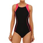 CharmLeaks Women Sports One Piece Swimsuit Removal Padded Bathing Suit Racerback Swimwear Rose L