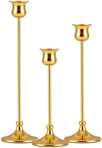 Metal Candle Holder Taper Candlestick Holders for Candle Sticks Vintage Candelabra for Halloween Thanksgiving Christmas (Gold, 1 Set (3 pcs))