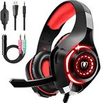 Gaming Headset for PS4 Xbox One PC, Over Ear Gaming Headphones with Noise Cancelling Microphone LED Light, PS4 Headset with Stereo Surround Sound for Laptop, PC, Smartphones, Mac, iPad