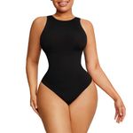 Bodysuit for Women Tummy Control - Shapewear Racerback Top Clothing Seamless High Neck Body Sculpting Shaper, Black, Medium-Large