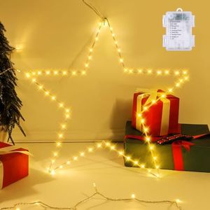 Marchpower Christmas Star Lights，50cm Ultra Large Battery Window Star Lights Waterproof LED Star Lights with Timing Function & 8 Modes Foldable Xmas Window Lights for Decor (Battery Not Included)