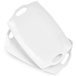 LYEOBOH Serving Tray with Handles Large Rectangle Serving Platter for Entertainment, Party, Display, 16 inch Porcelain Platters, Set of 2, White