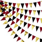 30 Ft Red Black and Gold Party Decorations Hanging Paper Triangle Banner Bunting Flag Pennant Garland for Casino Theme Birthday Bachelorette Engagement Wedding Baby Bridal Shower Anniversary Party