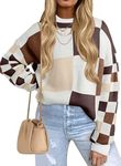 EVALESS Oversized Sweaters for Women Long Sleeve Knit Top Cute Waffle Knit Sweaters Pullover Chunky Brown Sweater Fall Clothes Fashion 2024 Spring Outfits Plaid Sweaters for Women Trendy,XX-Large