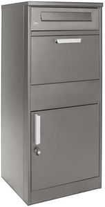 Wiltec Parcel Box Grey 50 x 37 x 112 cm Spacious Post Box for Home, Freestanding Mailbox, Lockable Outdoor Letterbox, Delivery Drop Box