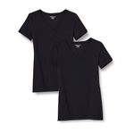 Amazon Essentials Women's 2-Pack Classic-Fit Short-Sleeve V-Neck T-Shirt, Black, Medium