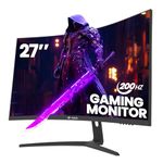 CRUA 27 Inch Curved Gaming Monitor 200Hz, FHD 1080P 1500R Computer Monitor, 1ms GTG with FreeSync, Low Motion Blur, Eye Care, HDMI 2.0 & Displayport 1.4, Wall Mountable, Tilt Adjustable-Black