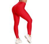 FITTOO Women Sexy High Waist Butt Scrunch Push Up Leggings Stretch Gym Workout Yoga Pants, M, 1 Red