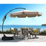 Grand patio Garden Parasol Umbrella with Base 300 CM, Aluminium Round Cantilever Umbrella with 8 Ribs, Crank Lift Operating, Large Patio Umbrella for Pool, Garden, Outdoor (Champagne)