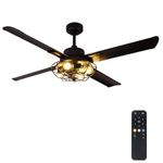 ZHENYANGLOW 52" Vintage Industrial Style Fan Light in black | Perfect for Home, Commercial, and Office Spaces | Fan-Light Combo with Four Fan Blades