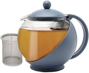 Primula Half Moon Teapot with Removable Infuser, Glass Tea Maker with Reusable Fine Mesh Stainless Steel Filter, Dishwasher Safe, 40-Ounce, Blue