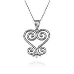 Sterling Silver African Adinkra Sankofa Heart Pendant Necklace (20" Necklace)