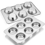 E-far Muffin Pan Set of 2, Stainless Steel Muffin Pan Tin for Baking, 6-Cup Metal Cupcake Pan Tray, Non-toxic & Healthy, Oven & Dishwasher Safe, Regular Size - 11.44 x 7.12 x 1.25 inch