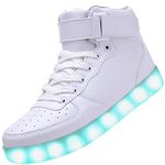 Odema Unisex LED Shoes High Top Breathable Sneakers Light Up Shoes for Women Men Girls Boys Size 4.5-13 White