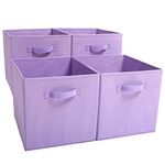 EZOWARE Set of 4 Collapsible Storage Cubes, Foldable Fabric Organizer Basket Bin Boxes Set With Handles for Baby Kids Toy Nursery Room Home Closet Drawers - 33 x 37 x 33cm / Purple