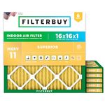 Filterbuy 16x16x1 Air Filter MERV 11 Allergen Defense (6-Pack), Pleated HVAC AC Furnace Air Filters Replacement (Actual Size: 15.75 x 15.75 x 0.75 Inches)