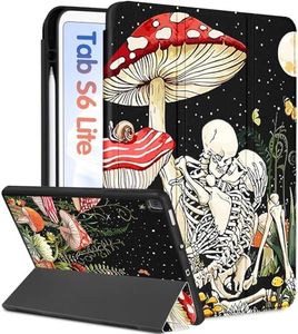 Kidcube for Samsung Galaxy Tab S6 Lite Case 10.4 Inch 2022/2020 Women Girls Cute Folio Cover with Pencil Holder Skeleton Skull Mushroom Teens Auto Wake/Sleep Stand Tablet Cases SM-P610/P613/P615/P619