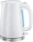 Russell Hobbs Honeycomb Electric 1.7L Cordless Kettle (Fast Boil 3KW, White premium plastic, matt & high gloss finish, Removable washable anti-scale filter, Push button lid, Perfect pour spout) 26050