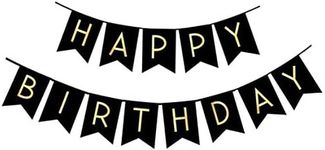 FECEDY Black Happy Birthday Bunting