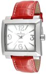 Peugeot Women's 706RD Square Red Leather Boyfriend Watch