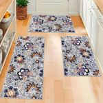 Homcomoda Boho Kitchen Mats 3 Piece Set Kitchen Rugs Non Slip Kitchen Mats for Floor Washable Kitchen Rugs and Mats Floral Kitchen Runner Rugs for Hallway Kitchen Laundry