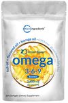 Ultra Omega 3-6-9 3600mg Perserv, 300 Burpless Softgels | Lemon Flavor – Blend of Fish, Flaxseed, Borage Oils | Bioavailable Source, Non-GMO, No Gluten, Mercury Free