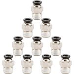 Toolly Pneumatic Male Straight 1/4 Inch Tube OD x 1/4 Inch NPT Thread Push to Connect Fittings PC-1/4-N2 (Pack of 10)