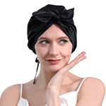 DAISYSILK 22 Momme 100% Mulberry Silk Sleep Cap for Women, Pure Mulberry Hair Bonnet, Anti-Frizz Head Wrap with Elastic Stay On Head, Black